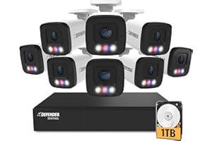 Defender AI Powered Sentinel 4K 8CH PoeE Security Camera System, 8pcs NVR Metal Outdoor Surveillance Cameras, 1TB HDD, Smart AI Human Detection, Blue/Red Lights, Works w/Empower App