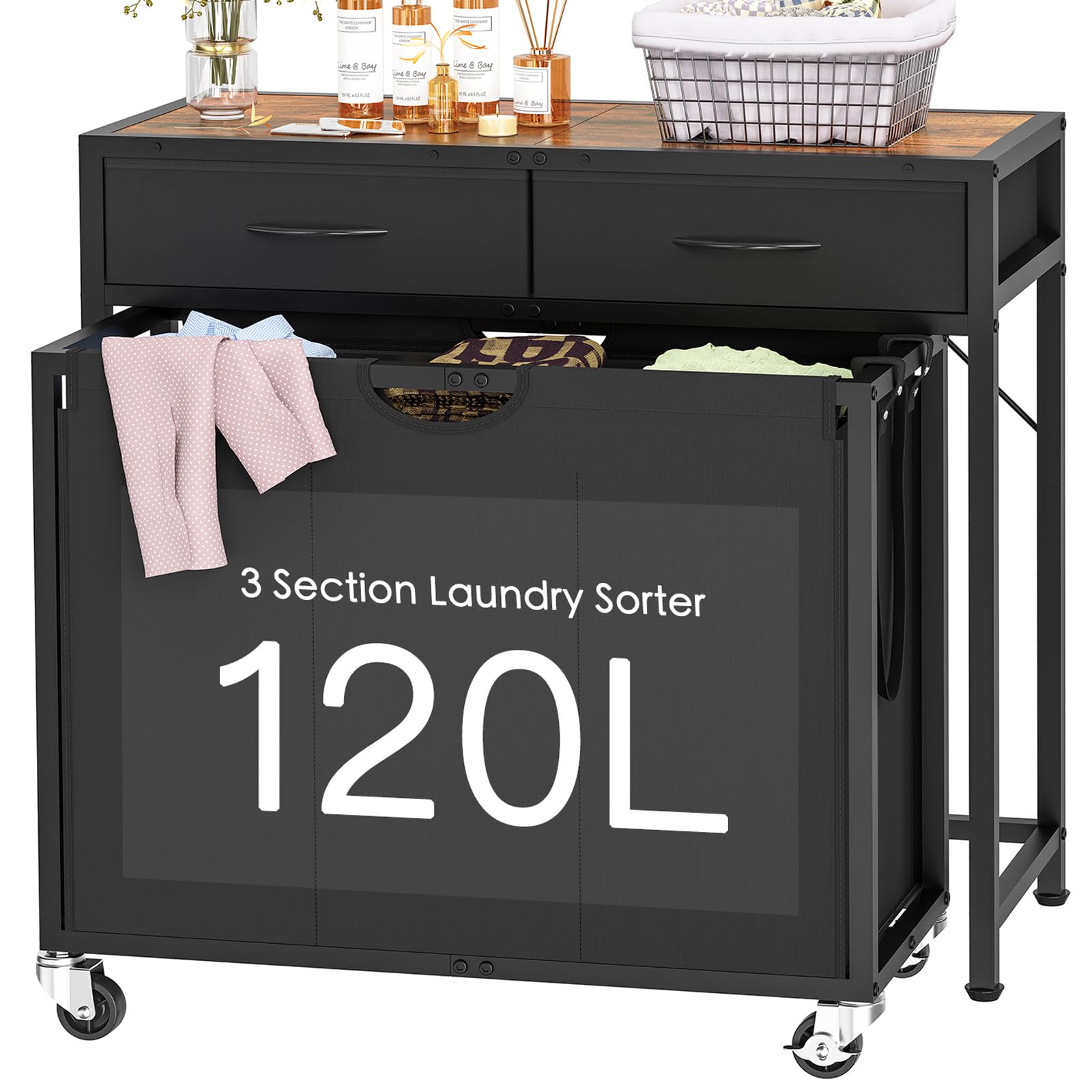 Photo 1 of *****FOR PARTS ONLY******
Laundry Sorter, Rolling Laundry Hamper with 3 Section Pull-Out Bags, Laundry Basket Organizer with 2 Drawers & 2-Tone Top Panel, Laundry Hamper with Wheels for Laundry Room Organization, Bathroom