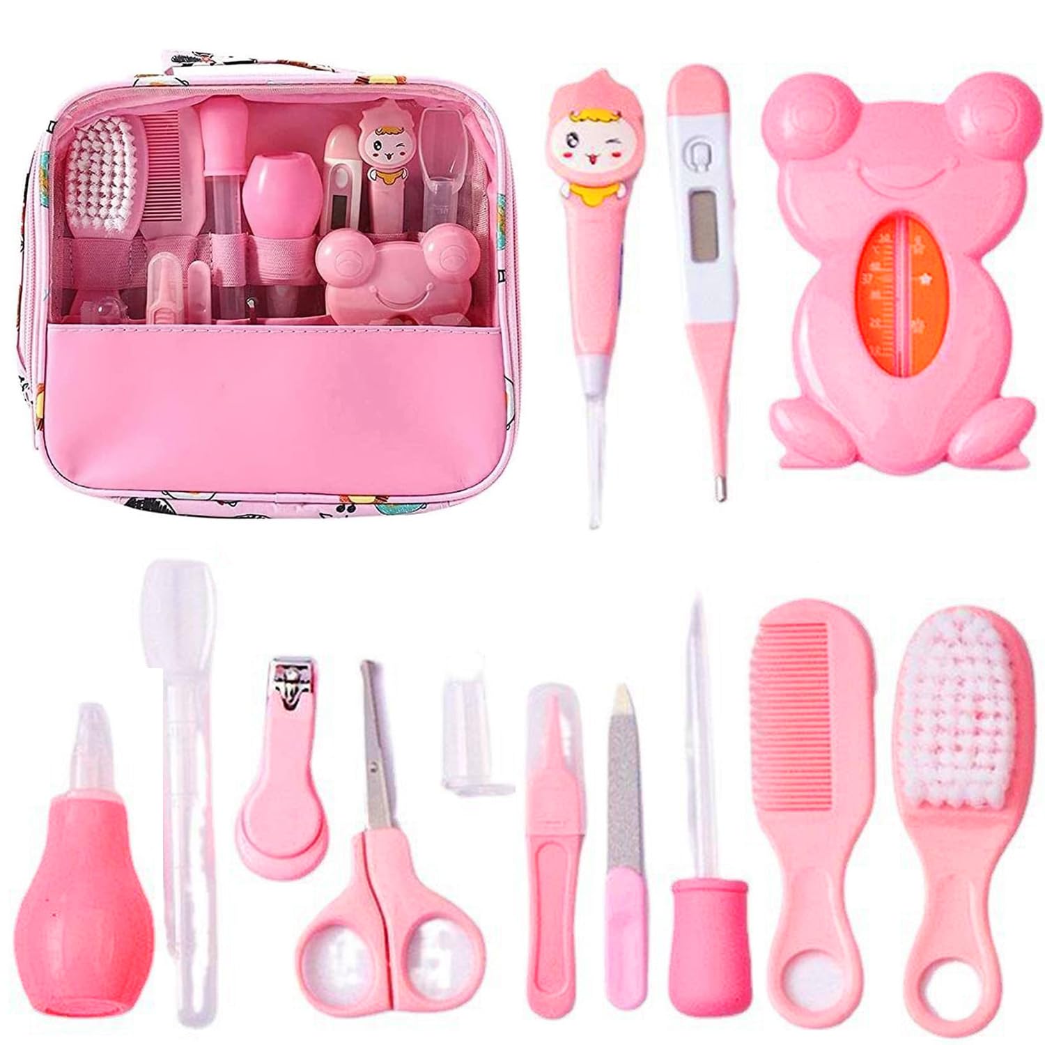 Baby Healthcare Grooming Kit,13pcs Baby Essentials for Newborn Healthcare Accessories,Portable Baby Safety Care Set with Hair Brush Comb Nail Clipper Thermometer for Nursery Infant Girls Boys
