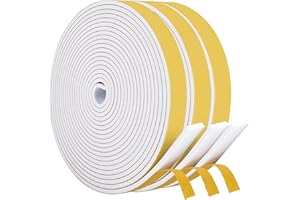 KAPOOSY Weather Stripping Door Seal, 1/2 Inch W X 1/8 Inch T Adhesive Foam Tape, Window Door Draught Excluder Air Conditioner Gasket Foam Tape, Total Length 50 Feet (16.5ft x 3 Rolls)
