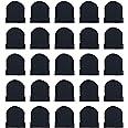 25 Pack Winter Beanie Hats, Unisex Thermal Toboggan Cold Weather Cuffed Caps Bulk Bundle