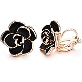 Yoursfs Rose Flower Clip on Earrings for Women 18K Gold Plated Dainty Non Pierced Ears Jewelry Gifts for Valentine's Day