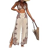 SHENHE Women's 3 Piece Swimsuits with Pants Triangle Halter String Bikini Set and Cover Up