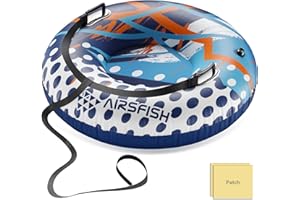 Snow Tube with Towable Leash, AirsFish Inflatable Snow Sled for Children Adults Heavy Duty Cover Wear-Resistant & Antifreeze Material Sledding Tubes for Winter Sports