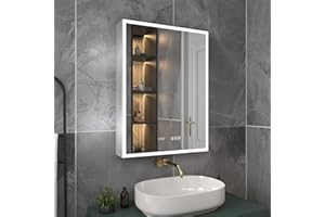 ExBrite Lighted Medicine Cabinet 24 x 32 Inch,Recessed or Surface led Medicine Cabinet, Clock&Room Temp Display,Defog,Dimming,Medicine Cabinet with Lights 3-Color Temper Chang,Hinge on The Right