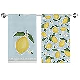 Lemon Summer Kitchen Towels Dish Towels Set of 2,White Flower Seasonal Holiday Hand Towels 18x26 Inch Drying Dishcloth,Summer Dish Towels for Kitchen Bathroom Home Decorations