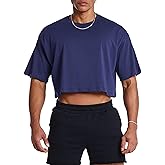 Ouber Men's Short Sleeve Crew Crop T Shirts Cotton Muscle Bodybuilding Shirts