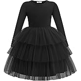 Arshiner Toddler Tutu Dress Girls Long Sleeve Fall Winter Tiered Formal Party Tulle Dresses for Kids 2-6Y