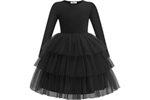 Arshiner Toddler Tutu Dress Girls Long Sleeve Fall Winter Tiered Formal Party Tulle Dresses for Kids 2-6Y