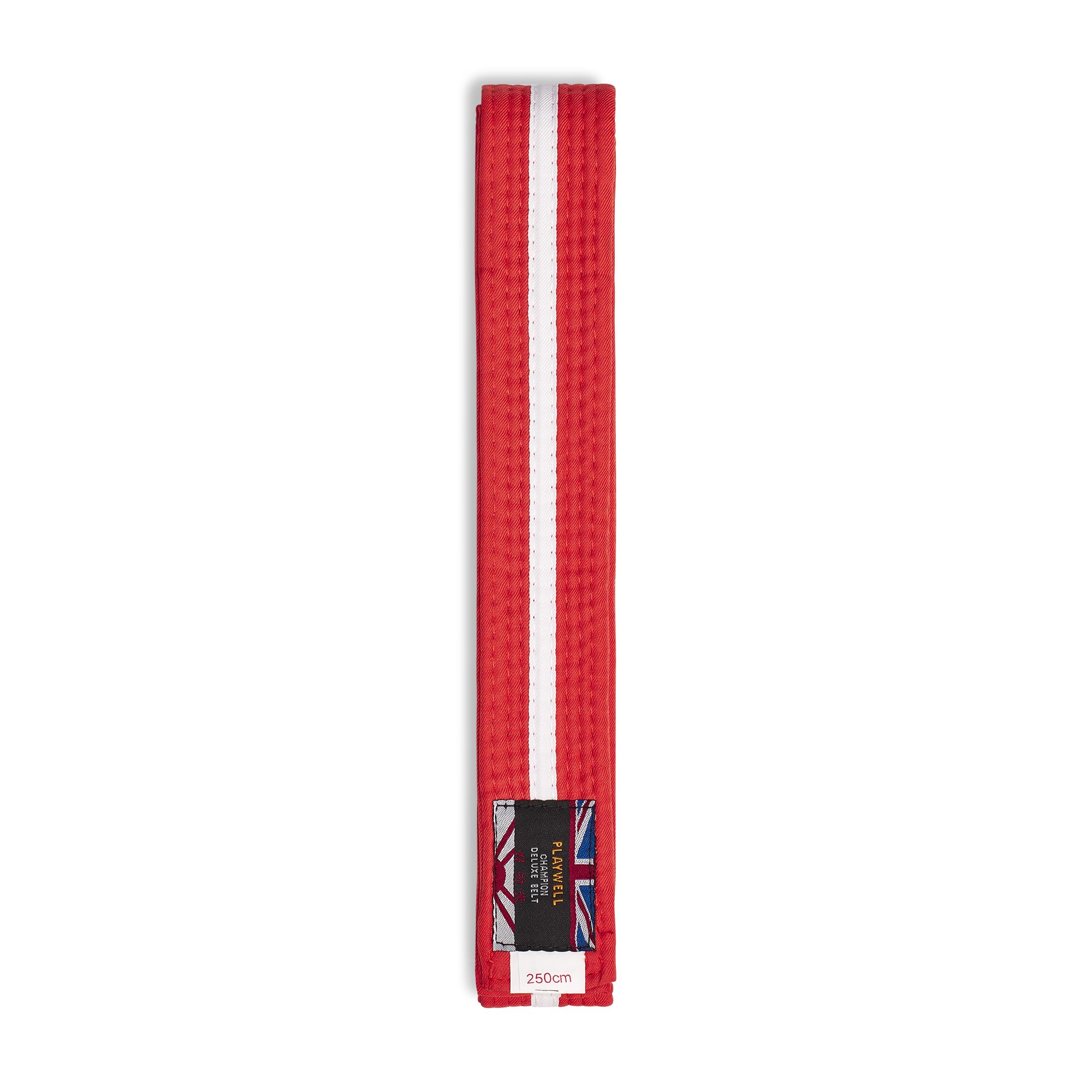 Playwell Martial Arts Cotton Coloured Belt With White Stripe Grading Belt - (Karate, Judo Taekwondo) (Orange Belt With White Stripe, 250cm)