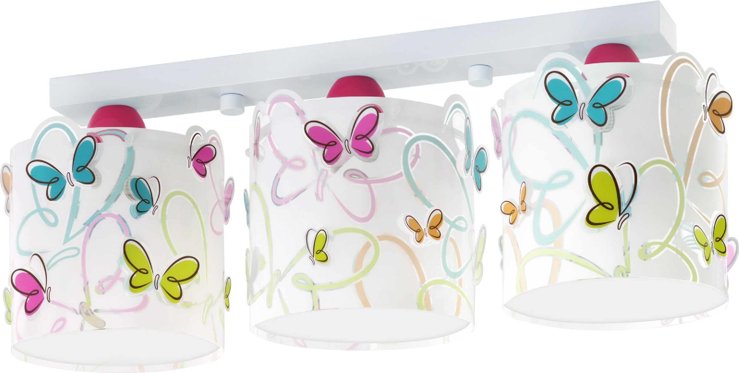 Dalber 62143 Butterfly 3 Light Ceiling Lamp, White/Pink/Blue/Green