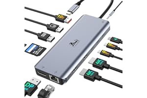 LIONWEI USB C Laptop Docking Station 3 Monitors, 13 in 1 USB C Hub with Dual HDMI+DisplayPort+10Gbps USB A/C, 100W PD, 6 USB, Ethernet, SD/TF, Audio, USB C Dock with iPhone 15/Mac/Dell/HP/Surface/Steam Deck