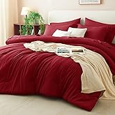 CozyLux Queen Comforter Set Dark Red, 7 Pieces Bed in a Bag Queen Size Comforter Set with Sheets, Bedding Sets with Down Alternative Comforter, Fitted Sheets, Flat Sheets, Pillow Shams and Pillowcases