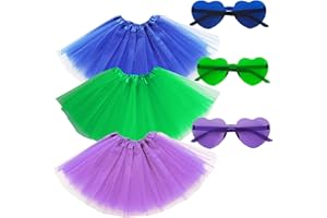 DMLBC Adult Teens 5 Layered Tutu Skirt for Women,3PCS Women Tutus with with Heart Sunglasses Halloween Costume