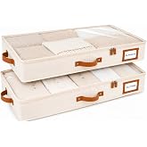 HOMELUX THEORY Under Bed Storage, Low Profile 2pc with Lid, Ivory | Slim fit for low-clearance beds &amp; couches, Fits seasonal clothes, blankets &amp; shoes, Bins with lids, Space-saving storage