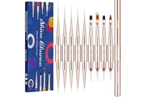 Shine Chance 9Pcs Nail Art Brushes Set, Professional Double-Ended Acrylic Liner Detail Brushes for Gel Polish Art Nail, 3D Art Nail Dotting Brush Pen for Manicure DIY Home Salon, Rosegold
