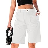 luvamia Bermuda Shorts for Women Knee Length High Waisted Cotton Elastic Waist Summer Dressy Casual Long Chino Shorts