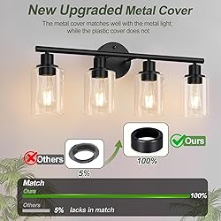 4-Light Bathroom Light Fixtures, Matte Black Modern