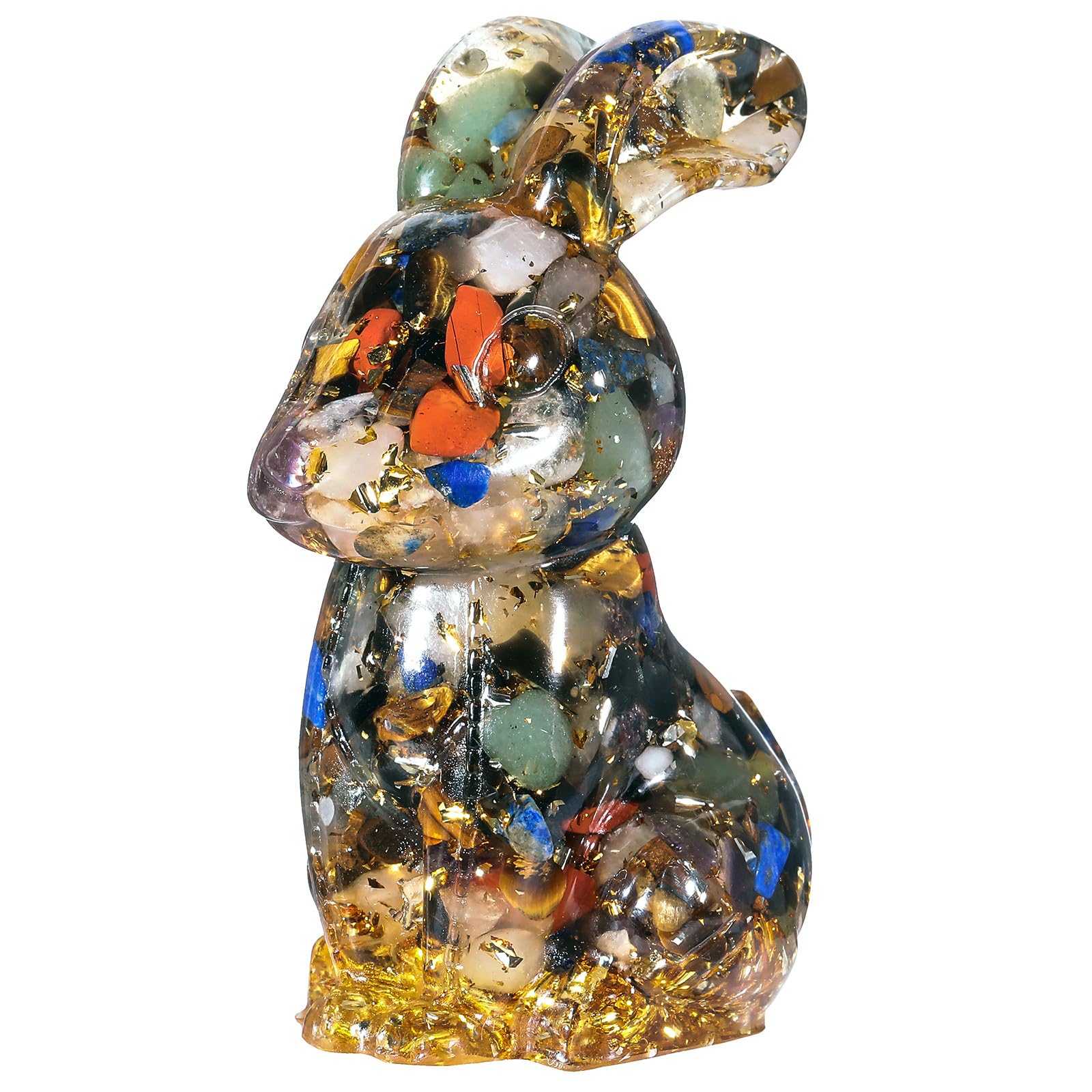 Nupuyai 3" 7 Chakra Crystal Stone Animal Rabbit Statue, Easter Bunny Figurine Resin Stone Figure Pocket Sculpture Feng Shui Ornament Good Luck Home Office Decor