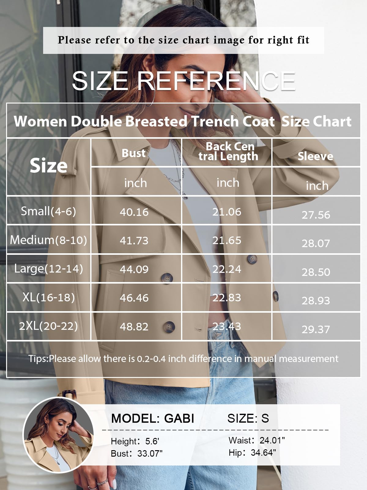 Saodimallsu Women Crop Double Breasted Trench Coat Raglan Sleeve Work Office Cropped Jacket With Pockets