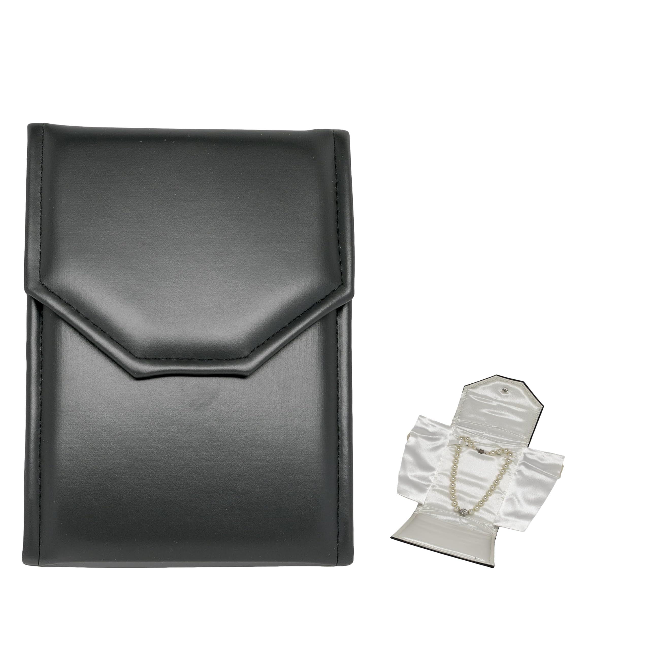 Novel Box Necklace Display Pearl Folder 7x5 inch Small Travel Jewelry Case - Wedding Jewelry Storage Holder with Smooth Finish - Jewelry Organizer Necklace Box - Black/White Stitched