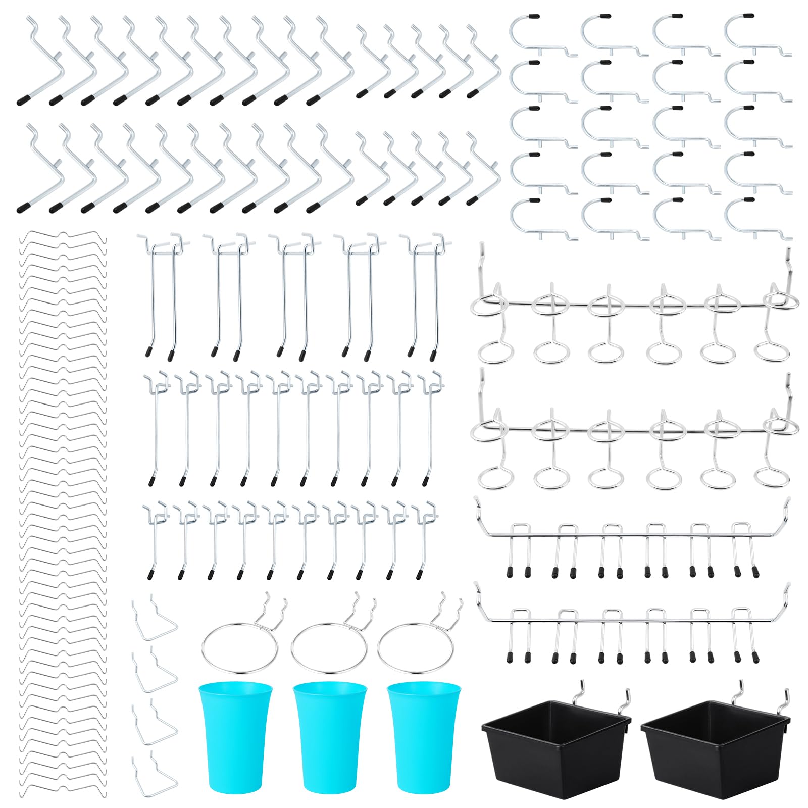 Faankiton Pegboard Hooks Assortment, Stainless Steel Pegboard Hooks Set Pegboard Hanging Accessories 1/8 and 1/4 inch for Organizing Various Tools in the Garage Kitchen Workbench Retail Shop (143PCS)