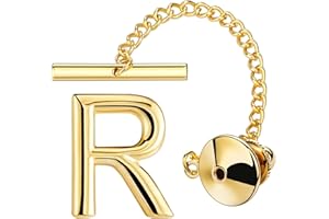 AMITER Men Tie Tack Initial Gold/Silver Tie Pin with Chain Clips for Necktie, Bow Tie & Hat