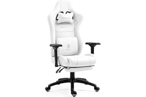 Dowinx Gaming Chair Tech Fabric with Pocket Spring Cushion, Ergonomic Computer Chair with Massage Lumbar Support and Footrest, Comfortable Reclining Game Office Chair 300lbs for Adult and Teen, White