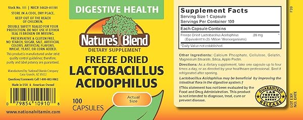 FREEZE DRIED LACTOBACILLUS ACIDOPHILUS 100 CAPS
