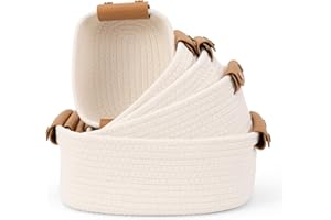 ZICOTO Beautiful Storage Basket Set of 5 - Sturdy Cotton Rope Baskets for Shelves Are Perfect for Organizing Your Home - Quality Storage Bins Easily Fit With Any Nursery or Bedroom Decor