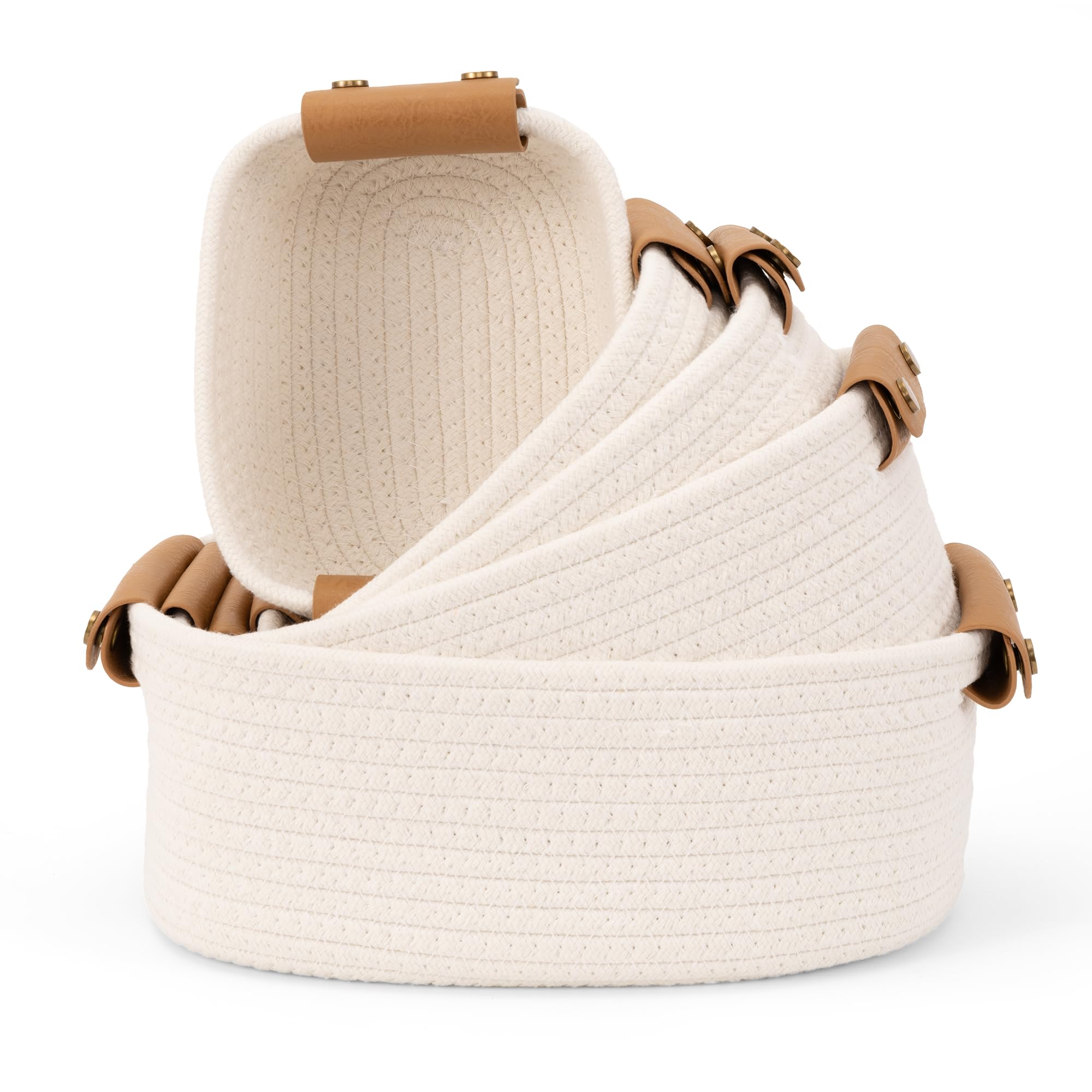 Photo 1 of Beautiful Storage Basket Set of 5 - Sturdy Cotton Rope Baskets for Shelves Are Perfect for Organizing Your Home - Quality Storage Bins Easily Fit With Any Nursery or Bedroom Decor