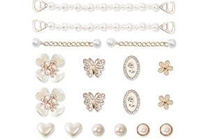COAUXOG 18Pcs Bling Shoe Charms Gold Rhinestone Butterfly Flower Jewelry Shoes Accessories Pearl Chain Shoe Charms Women Luxury Jewelry Clog Shoes Accessories for Party Favor Birthday Present