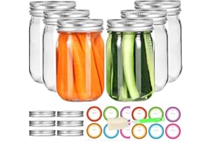 Mcupper 6 Pack Mason Jars 16 oz with Lids, Canning Jars with 6 Split-Type Lids and EXTRA 6 Single Lids, Regular Mouth Mason Jar, Labels & Brusher Included - Microwave & Dishwasher Safe