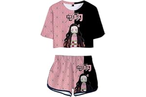 WANHONGYUE Anime Crop Top T Shirt and Shorts Set Women's 2 Piece Short Sleeve Outfits Girls Active Tracksuit