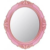 YCHMIR Vintage Decorative Wall Mirror 14.8 x 13.1 Inch Oval Mirror（Pink）