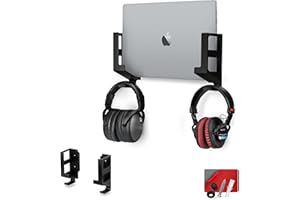 BRAINWAVZ Laptop Wall Mount and Headphone Hanger Holder, Adhesive & Screw-in, 3" Wide for Modem, Router, Mesh, TV Cable Box, Network Switch & More, Black