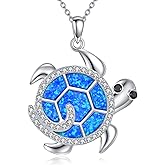 PYTALI Sea Turtle Necklace Turtle Necklaces for Women Blue Opal Pendant Sterling Silver Mother Holiday Gifts Mom