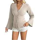 Milumia Women's Cinched Waist Long Sleeve Cardigan Sweater V Neck Button Down Fall Knit Sweaters