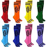 Apragaz 8 PCS Crayon Socks – Colorful Knee-High Christmas Sock Gift for Adults & Teens, Crayon Tube Sock for Fun Party, Sports & Daily Wear