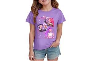 Kpop Demon Shirt for Girls Cute Cartoon Graphic Funny Anime T Shirts Pink Tops Kids Short Sleeve Trendy Crew Neck Tees