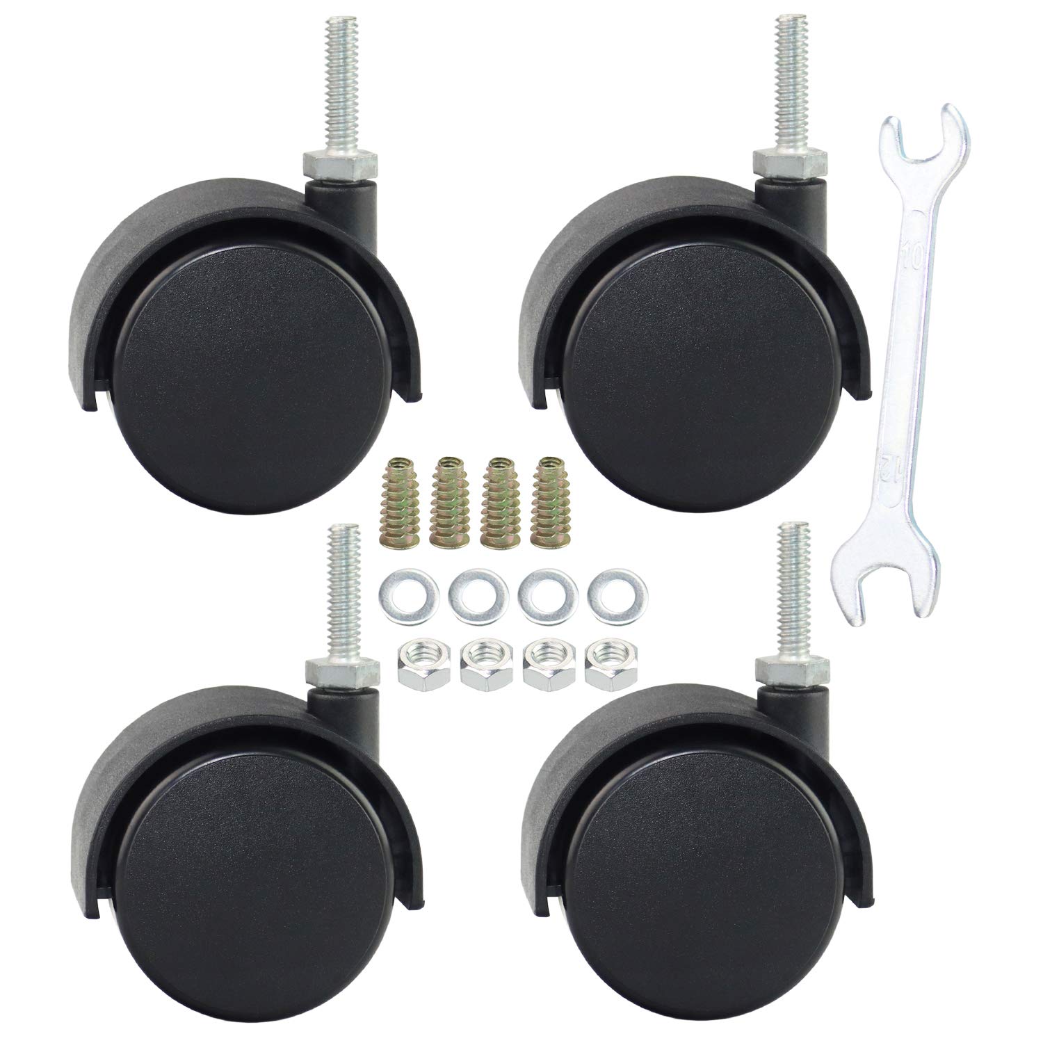 DICASAL 2" Shelving Caster, Swivel Stem Caster Wheel With Locking Brakes 1/4-20 x 1 for Small Shelf and Furniture Pack of 4 (No Brakes)