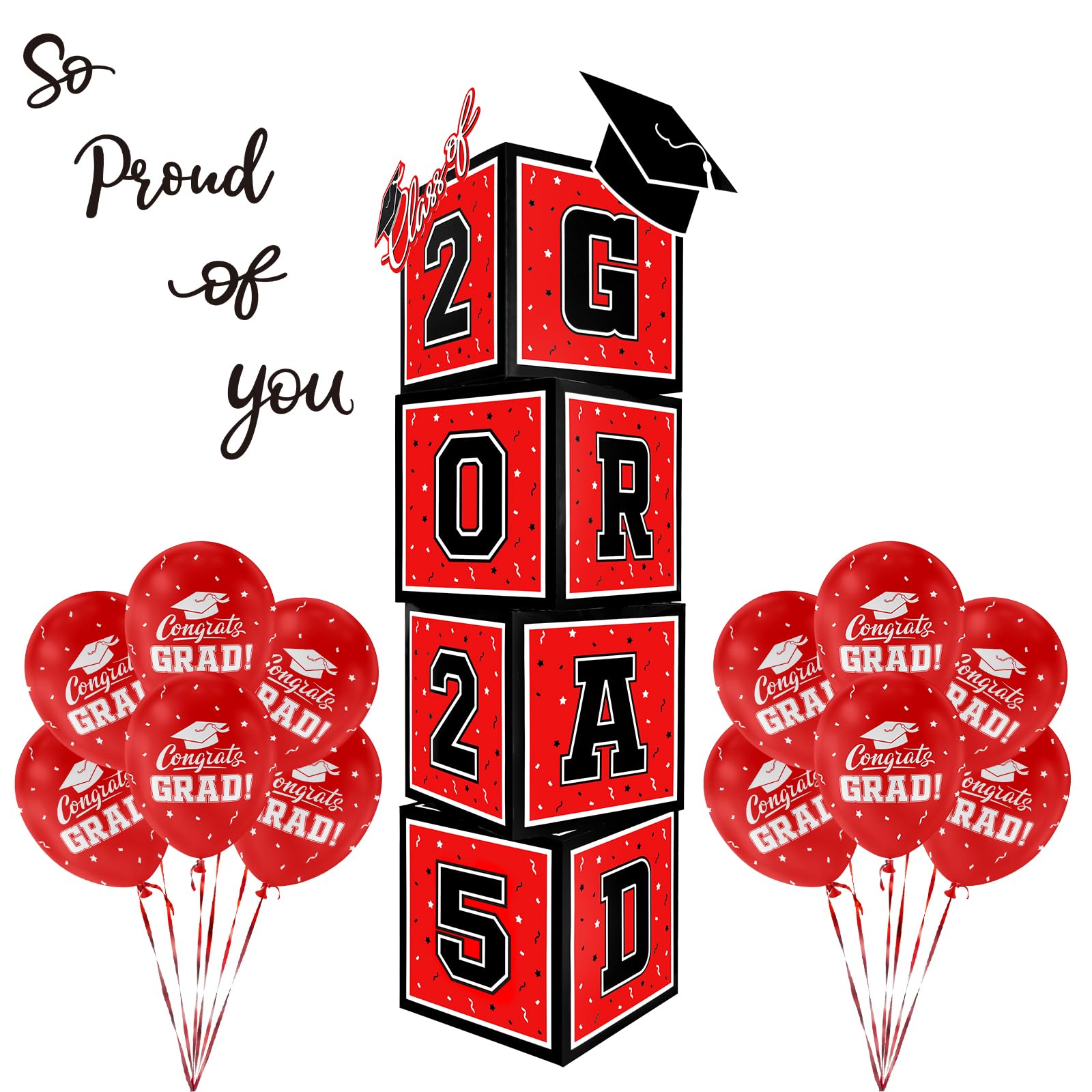 Photo 1 of 2025 Graduation Decorations Set - So Proud of You - Class of 2025 Balloon Boxes for Memorable Grad Party Supplies, Indoor/Outdoor Congrats Grad Home Door Décor Essentials?red and black?