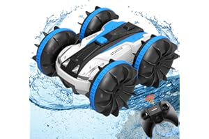 FREE TO FLY Remote Control Car Boat Truck- Amphibious 4WD Stunt Cars 2.4Ghz Rotating 360° Offroad Terrain RC Vehicle Water Land for Kids 8 9 10 11 12 Years Old (Blue)