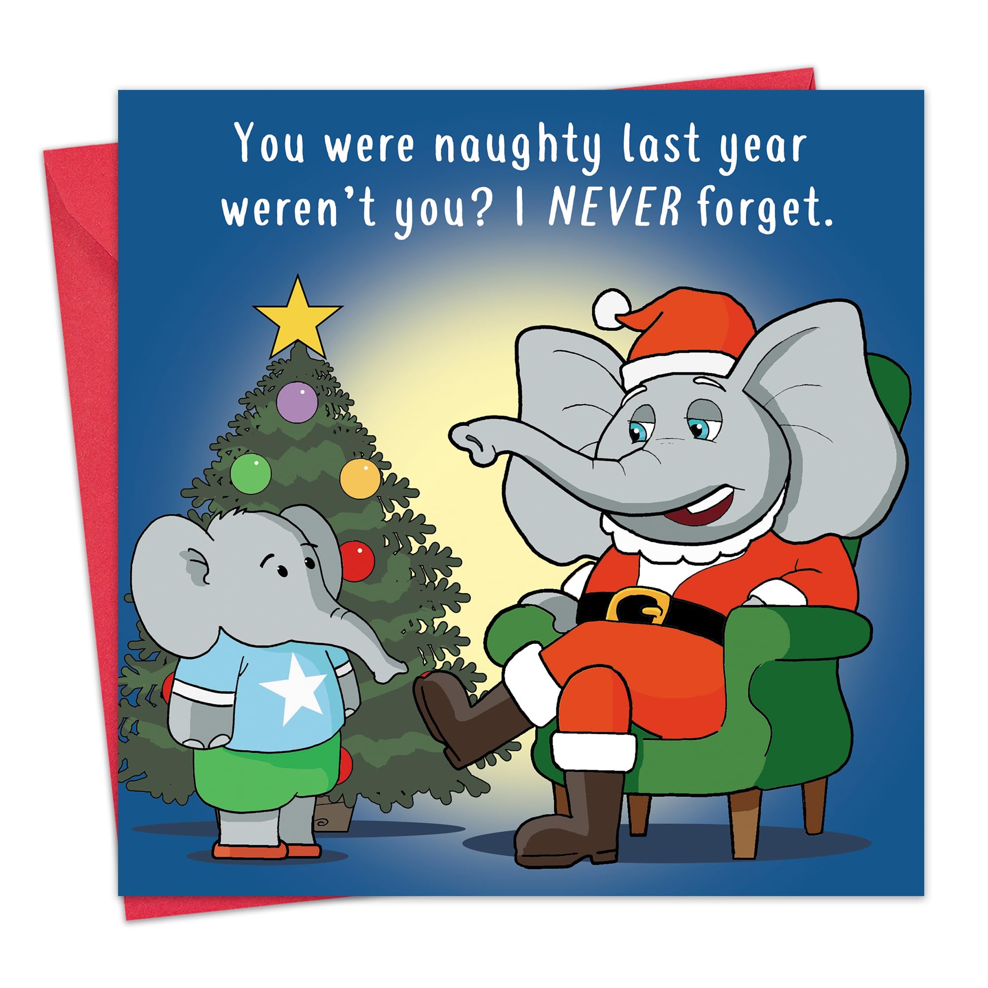 Twizler Merry Christmas Card with Elephant Santa – Funny Christmas Card – Xmas Card – Happy Christmas Card – Womens Christmas Card – Mens Christmas Card – Male Christmas Card – Christmas Card For Him