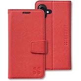 SafeSleeve Wallet Leather Case for iPhone 16 Plus EMF Blocker for Cell Phone with 3 Card Holder & Adjustable Stand – Magnetic Closure, and Magnetic Folio Protection for Daily Use (Red)