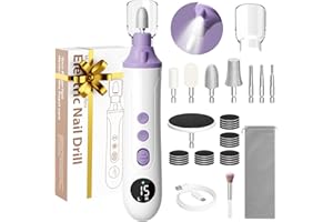 CCIGEDY Professional Manicure Pedicure Electric Toenail Grinder Kit - Cordless Electric Nail File Set for Thick Nails Hand Feet Care ,15 Speed,Nail Drill with LED Display Ideal Gift for Men and Women-Purple