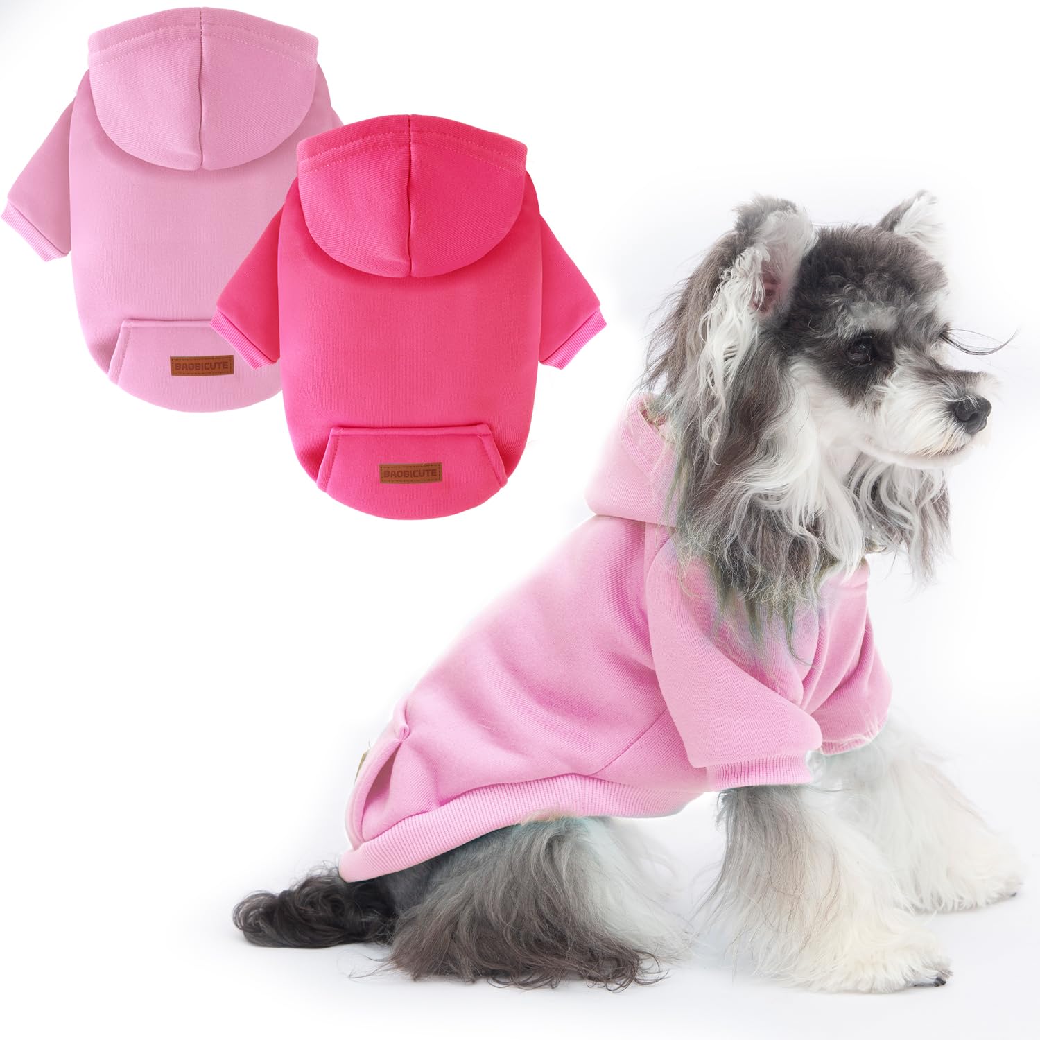 Photo 1 of 2 Pack Dog Hoodie Warm Dog Sweater Cold Weather Dogs Sweatshirt Pet Clothes for Small Medium Dogs for Male Female Girl Boy Daily Wear (Rose+Pink, M (Back: 12.59",Chest: 18.1"))