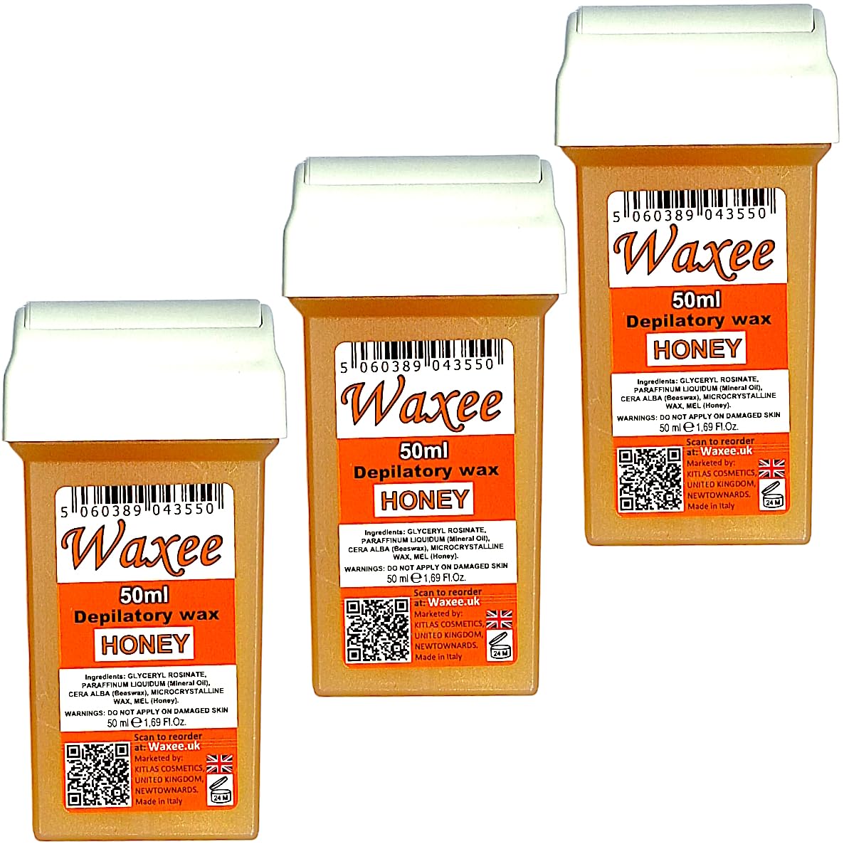 Waxee compatible for Veet EasyWax 50ml roll on wax replacement roller cartridge HONEY (3 x 50ml roll on wax cartridge)