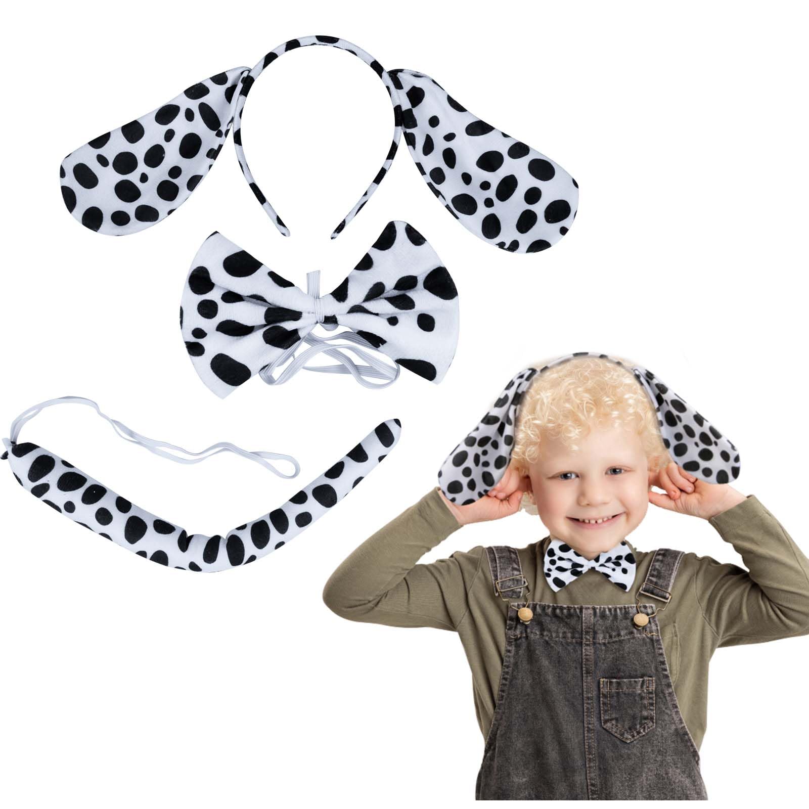 LAMEK 3PCS Dalmatian Costume Kids Dog Ears Headband Tails Bow Tie Animal Costume Accessories Dog Costume for Kids Adults Cosplay Halloween Carnival Costume Halloween Dress Up Party