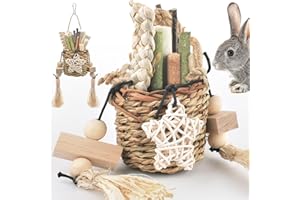 Bissap Bunny Chew Toys, Natural Seagrass Hanging Basket Chews Water Plant Woven Chinchillas Chewing Treats for Rabbits Guinea Pigs Chinchillas Hamsters Rats and Other Small Pets Teeth Grinding Toy